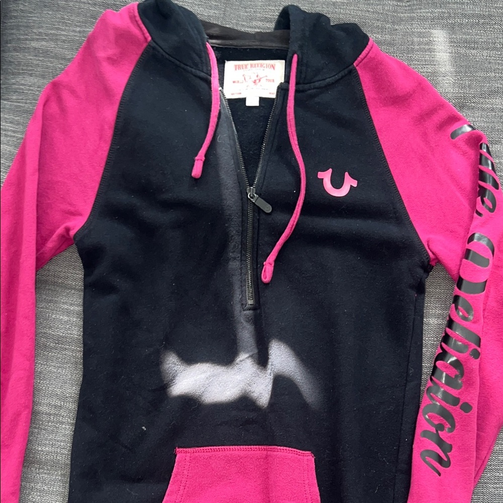 True Religion Black & Red Half-Zip Pullover Hoodie Dress